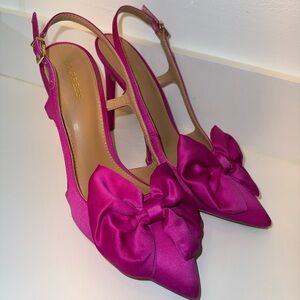Express Pink Satin Slingback Heels with Bow